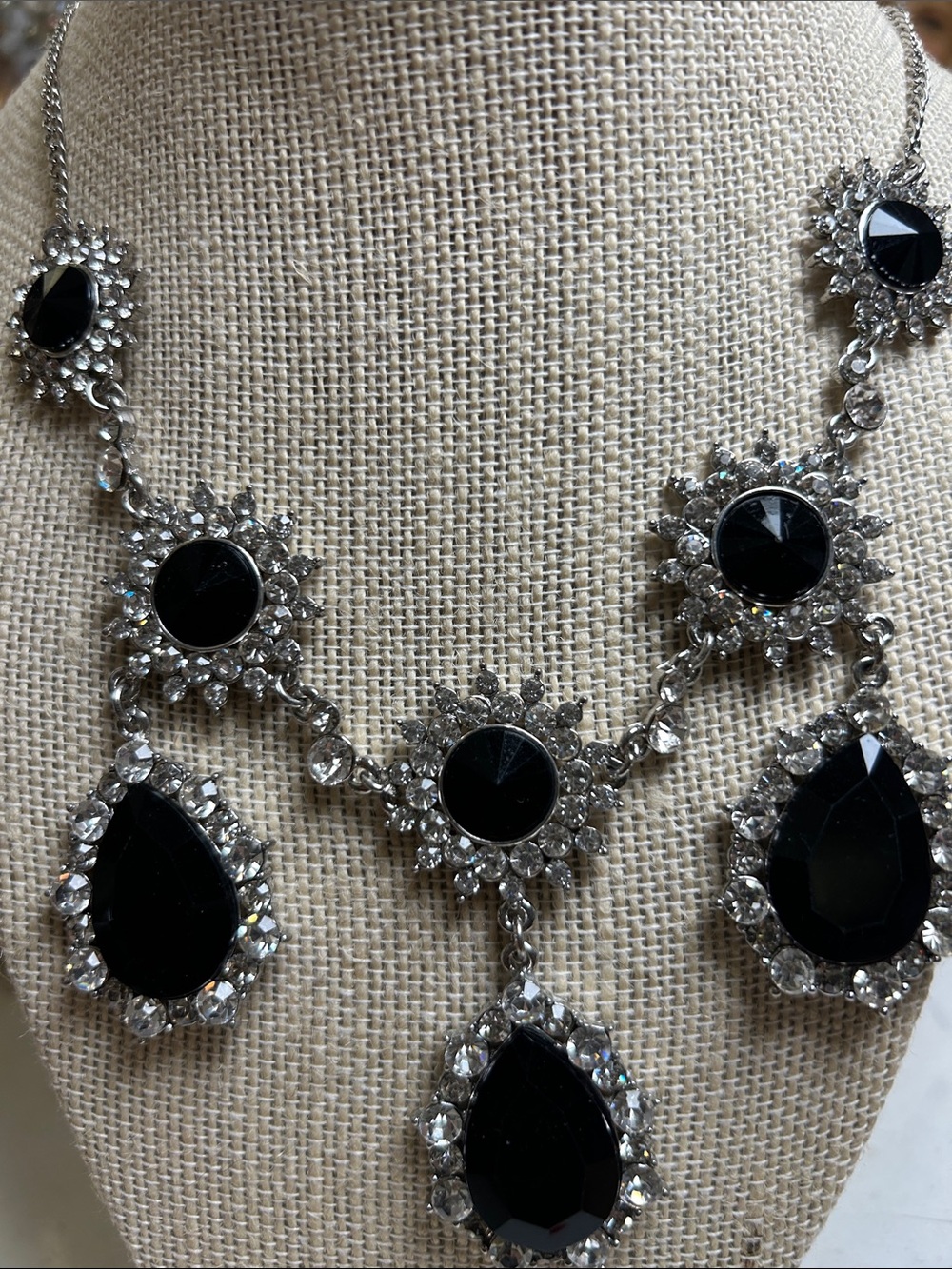 Black Crystal Teardrop Statement Necklace